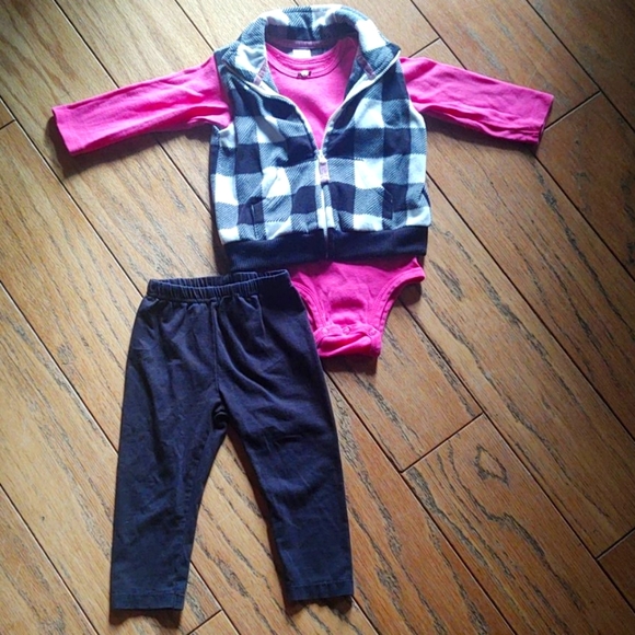 Infant Baby Girl Size 12 Month Pink Plaid Outfit - Picture 1 of 2